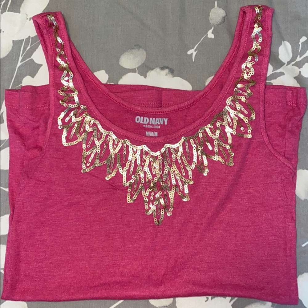 Old Navy Pink Tank Top with Sequins - Size M